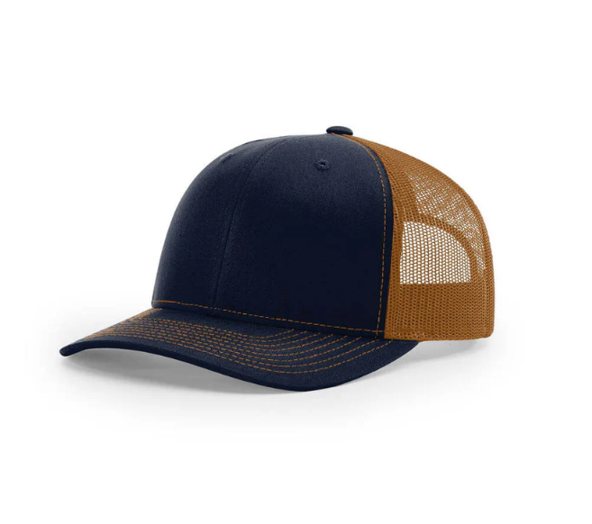 Show Me Your Titties QR Code Trucker Hat - Navy Caramel