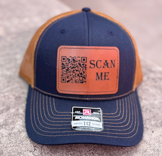 Show Me Your Titties QR Code Trucker Hat - Navy Caramel